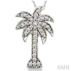 1/4 Ctw Palm Tree Round Cut Diamond Pendant in 14K White Gold with Chain 1/4 Ctw Palm Tree Round Cut Diamond Pendant in 14K White Gold with Chain
