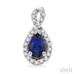 5x3 MM Pear Shape Sapphire and 1/6 Ctw Round Cut Diamond Earrings in 14K White Gold 5x3 MM Pear Shape Sapphire and 1/6 Ctw Round Cut Diamond Earrings in 14K White Gold