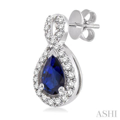 5x3 MM Pear Shape Sapphire and 1/6 Ctw Round Cut Diamond Earrings in 14K White Gold 5x3 MM Pear Shape Sapphire and 1/6 Ctw Round Cut Diamond Earrings in 14K White Gold