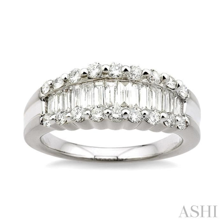 1 ctw Baguette and Round Cut Diamond Band in 14K White Gold 1 ctw Baguette and Round Cut Diamond Band in 14K White Gold