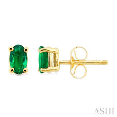 5x3 MM Oval Cut Emerald Stud Earrings in 14K Yellow Gold 5x3 MM Oval Cut Emerald Stud Earrings in 14K Yellow Gold