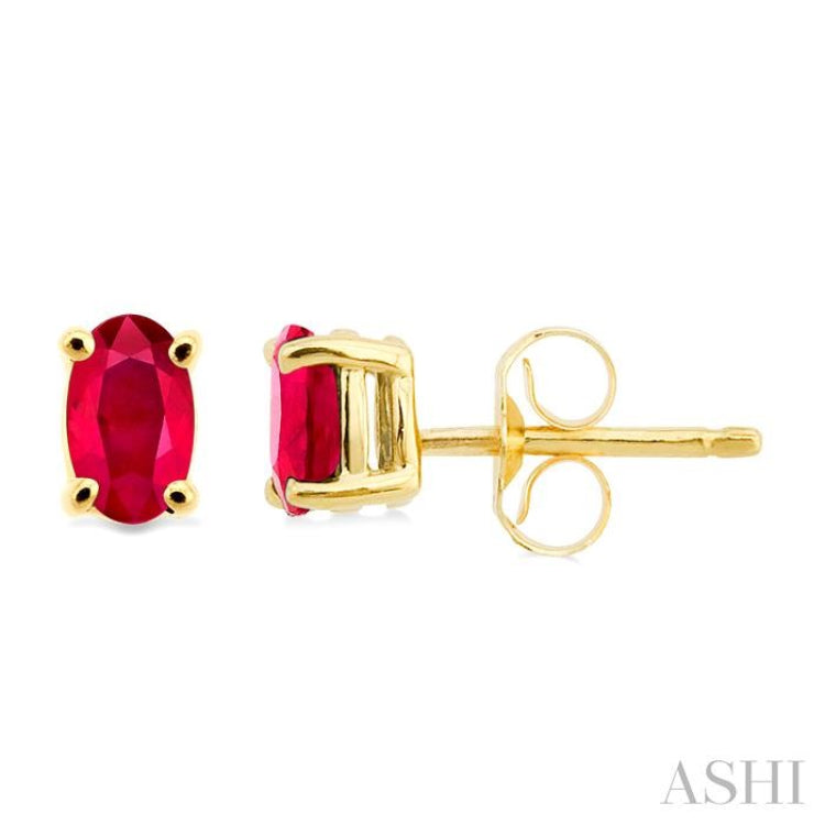 5x3 MM Oval Cut Ruby Stud Earrings in 14K Yellow Gold 5x3 MM Oval Cut Ruby Stud Earrings in 14K Yellow Gold