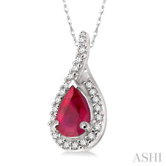 6x4 MM Pear Shape Ruby and 1/10 Ctw Round Cut Diamond Pendant in 14K White Gold with Chain 6x4 MM Pear Shape Ruby and 1/10 Ctw Round Cut Diamond Pendant in 14K White Gold with Chain