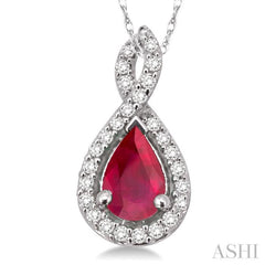 6x4 MM Pear Shape Ruby and 1/10 Ctw Round Cut Diamond Pendant in 14K White Gold with Chain 6x4 MM Pear Shape Ruby and 1/10 Ctw Round Cut Diamond Pendant in 14K White Gold with Chain