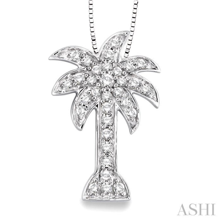 1/2 Ctw Round Cut Diamond Palm Tree Pendant in 14K White Gold with Chain 1/2 Ctw Round Cut Diamond Palm Tree Pendant in 14K White Gold with Chain