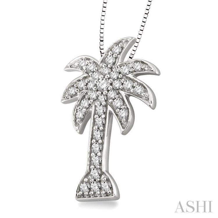 1/2 Ctw Round Cut Diamond Palm Tree Pendant in 14K White Gold with Chain 1/2 Ctw Round Cut Diamond Palm Tree Pendant in 14K White Gold with Chain