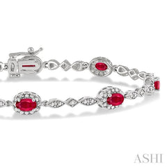 5x3 MM Oval Cut Ruby and 1/20 Ctw Single Cut Diamond Bracelet in 10K White Gold 5x3 MM Oval Cut Ruby and 1/20 Ctw Single Cut Diamond Bracelet in 10K White Gold