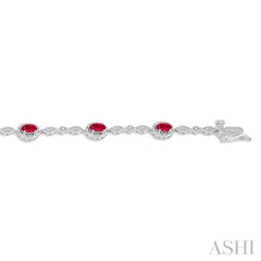 5x3 MM Oval Cut Ruby and 1/20 Ctw Single Cut Diamond Bracelet in 10K White Gold 5x3 MM Oval Cut Ruby and 1/20 Ctw Single Cut Diamond Bracelet in 10K White Gold
