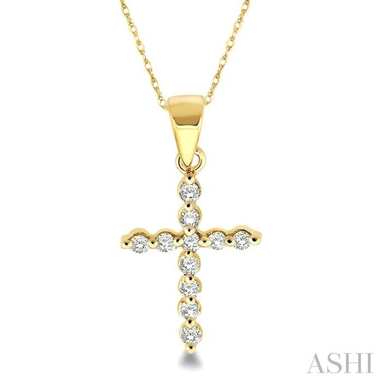 1/10 Ctw Round Cut Diamond Cross Petite Pendant in 10K Yellow Gold with Chain 1/10 Ctw Round Cut Diamond Cross Petite Pendant in 10K Yellow Gold with Chain