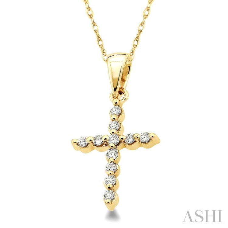 1/10 Ctw Round Cut Diamond Cross Petite Pendant in 10K Yellow Gold with Chain 1/10 Ctw Round Cut Diamond Cross Petite Pendant in 10K Yellow Gold with Chain