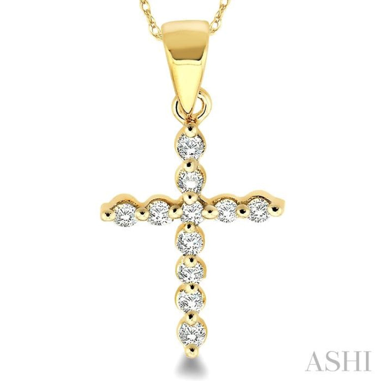 1/10 Ctw Round Cut Diamond Cross Petite Pendant in 10K Yellow Gold with Chain 1/10 Ctw Round Cut Diamond Cross Petite Pendant in 10K Yellow Gold with Chain