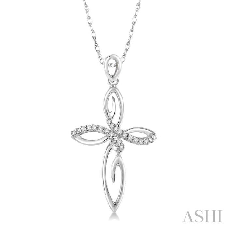 1/10 Ctw Round Cut Diamond Cross Pendant in 14K White Gold With Chain 1/10 Ctw Round Cut Diamond Cross Pendant in 14K White Gold With Chain