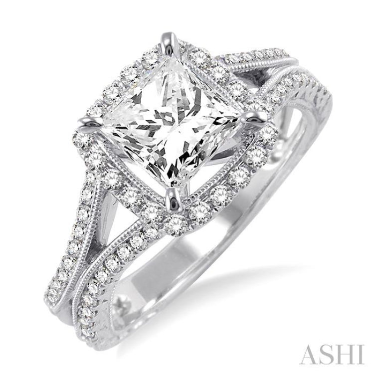 1 1/6 ctw Diamond Engagement Ring with 3/4 ct Princess Cut Center Stone in 14K White Gold 1 1/6 ctw Diamond Engagement Ring with 3/4 ct Princess Cut Center Stone in 14K White Gold