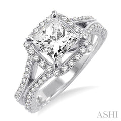 1 1/6 ctw Diamond Engagement Ring with 3/4 ct Princess Cut Center Stone in 14K White Gold 1 1/6 ctw Diamond Engagement Ring with 3/4 ct Princess Cut Center Stone in 14K White Gold