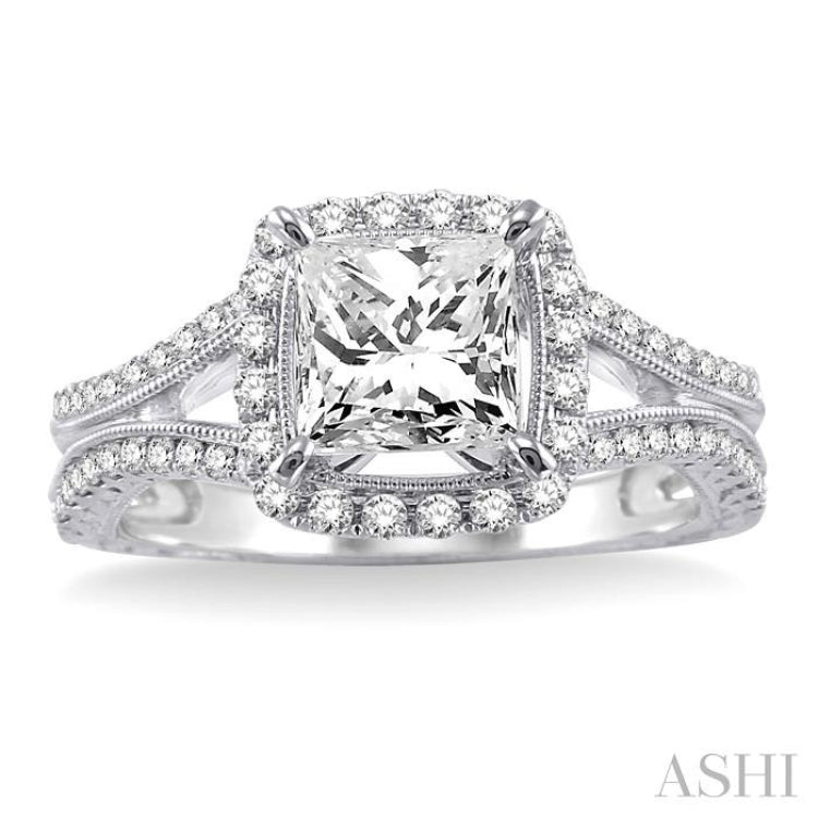 1 1/6 ctw Diamond Engagement Ring with 3/4 ct Princess Cut Center Stone in 14K White Gold 1 1/6 ctw Diamond Engagement Ring with 3/4 ct Princess Cut Center Stone in 14K White Gold