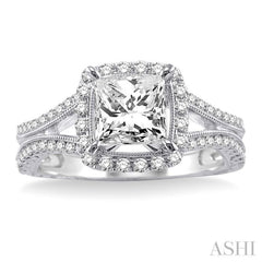 1 1/6 ctw Diamond Engagement Ring with 3/4 ct Princess Cut Center Stone in 14K White Gold 1 1/6 ctw Diamond Engagement Ring with 3/4 ct Princess Cut Center Stone in 14K White Gold