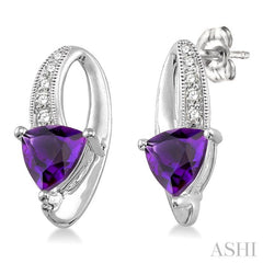 6x6 MM Trillion Cut Amethyst and 1/20 Ctw Single Cut Diamond Earrings in 10K White Gold 6x6 MM Trillion Cut Amethyst and 1/20 Ctw Single Cut Diamond Earrings in 10K White Gold