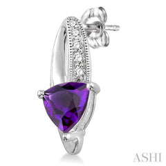 6x6 MM Trillion Cut Amethyst and 1/20 Ctw Single Cut Diamond Earrings in 10K White Gold 6x6 MM Trillion Cut Amethyst and 1/20 Ctw Single Cut Diamond Earrings in 10K White Gold