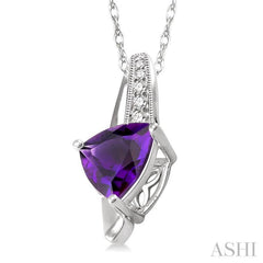 8x8 MM Trillion Cut Amethyst and 1/20 Ctw Single Cut Diamond Pendant in 10K White Gold with Chain 8x8 MM Trillion Cut Amethyst and 1/20 Ctw Single Cut Diamond Pendant in 10K White Gold with Chain