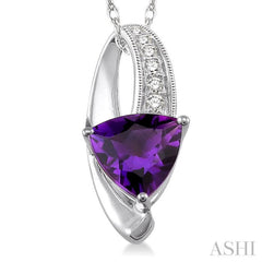 8x8 MM Trillion Cut Amethyst and 1/20 Ctw Single Cut Diamond Pendant in 10K White Gold with Chain 8x8 MM Trillion Cut Amethyst and 1/20 Ctw Single Cut Diamond Pendant in 10K White Gold with Chain