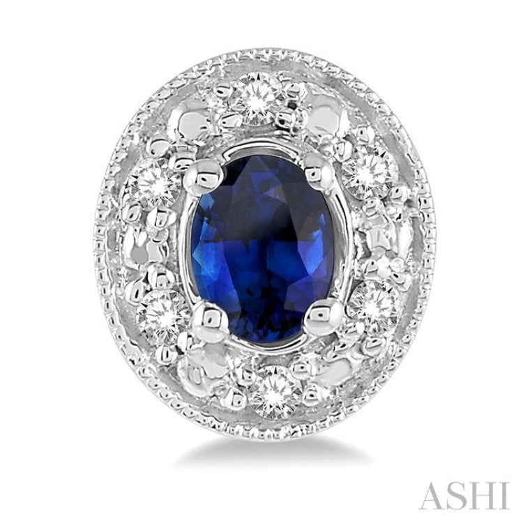 4x3 MM Oval Shaped Sapphire and 1/10 ctw Single Cut Diamond Earrings in 14K White Gold 4x3 MM Oval Shaped Sapphire and 1/10 ctw Single Cut Diamond Earrings in 14K White Gold