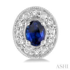 4x3 MM Oval Shaped Sapphire and 1/10 ctw Single Cut Diamond Earrings in 14K White Gold 4x3 MM Oval Shaped Sapphire and 1/10 ctw Single Cut Diamond Earrings in 14K White Gold