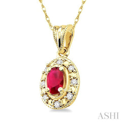 5x3 MM Oval Shape Ruby and 1/20 Ctw Single Cut Diamond Pendant in 14K Yellow Gold with Chain 5x3 MM Oval Shape Ruby and 1/20 Ctw Single Cut Diamond Pendant in 14K Yellow Gold with Chain