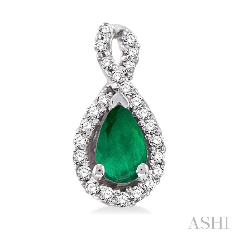5x3 MM Pear Shape Emerald and 1/6 Ctw Round Cut Diamond Earrings in 14K White Gold 5x3 MM Pear Shape Emerald and 1/6 Ctw Round Cut Diamond Earrings in 14K White Gold