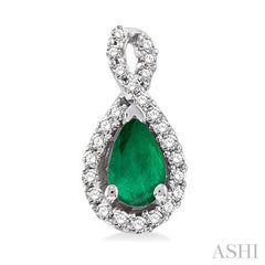 5x3 MM Pear Shape Emerald and 1/6 Ctw Round Cut Diamond Earrings in 14K White Gold 5x3 MM Pear Shape Emerald and 1/6 Ctw Round Cut Diamond Earrings in 14K White Gold