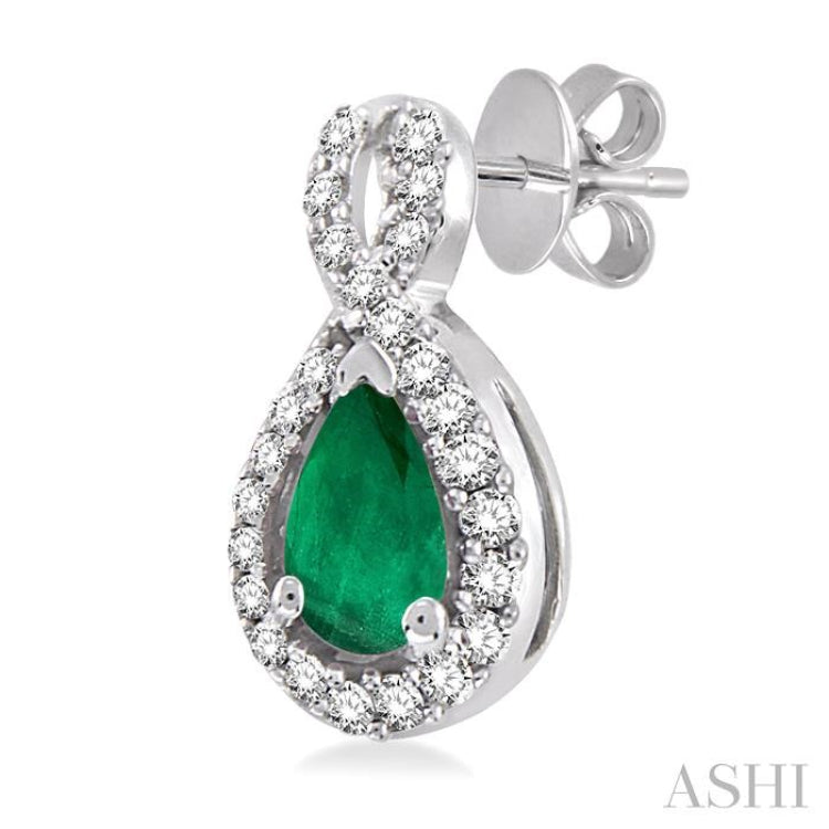 5x3 MM Pear Shape Emerald and 1/6 Ctw Round Cut Diamond Earrings in 14K White Gold 5x3 MM Pear Shape Emerald and 1/6 Ctw Round Cut Diamond Earrings in 14K White Gold
