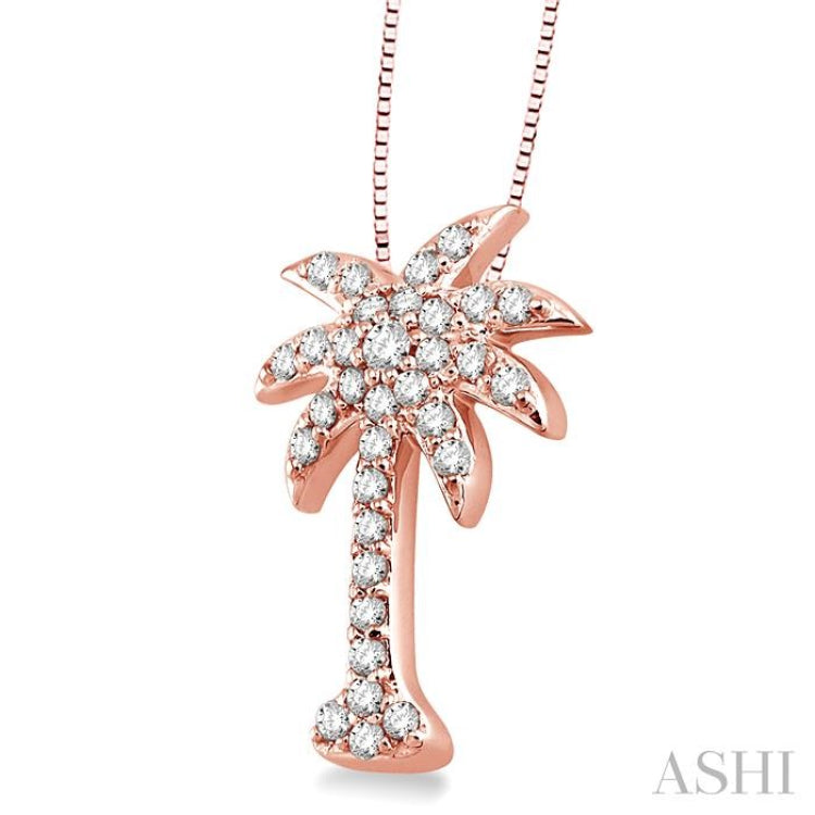 1/2 Ctw Round Cut Diamond Palm Tree Pendant in 14K Rose Gold with Chain 1/2 Ctw Round Cut Diamond Palm Tree Pendant in 14K Rose Gold with Chain