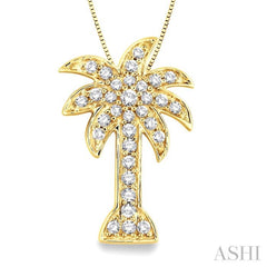 1/2 Ctw Round Cut Diamond Palm Tree Pendant in 14K Yellow Gold with Chain 1/2 Ctw Round Cut Diamond Palm Tree Pendant in 14K Yellow Gold with Chain