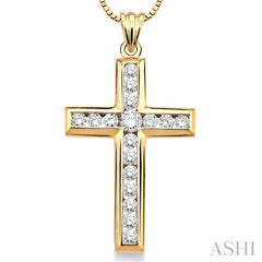 1 Ctw Round Cut Diamond Cross Pendant in 14K Yellow Gold with Chain 1 Ctw Round Cut Diamond Cross Pendant in 14K Yellow Gold with Chain
