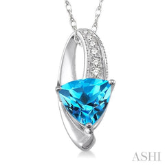8x8 MM Trillion Cut Blue Topaz and 1/20 Ctw Single Cut Diamond Pendant in 10K White Gold with Chain 8x8 MM Trillion Cut Blue Topaz and 1/20 Ctw Single Cut Diamond Pendant in 10K White Gold with Chain