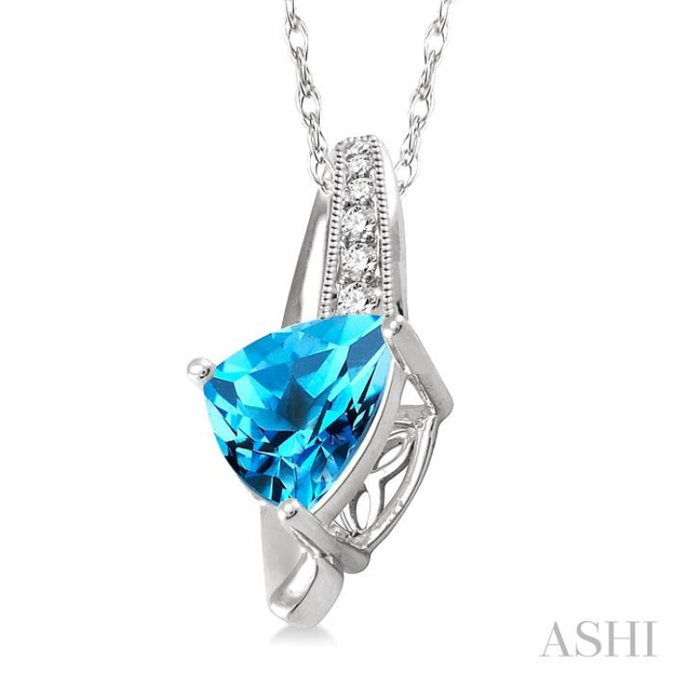 8x8 MM Trillion Cut Blue Topaz and 1/20 Ctw Single Cut Diamond Pendant in 10K White Gold with Chain 8x8 MM Trillion Cut Blue Topaz and 1/20 Ctw Single Cut Diamond Pendant in 10K White Gold with Chain