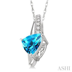8x8 MM Trillion Cut Blue Topaz and 1/20 Ctw Single Cut Diamond Pendant in 10K White Gold with Chain 8x8 MM Trillion Cut Blue Topaz and 1/20 Ctw Single Cut Diamond Pendant in 10K White Gold with Chain