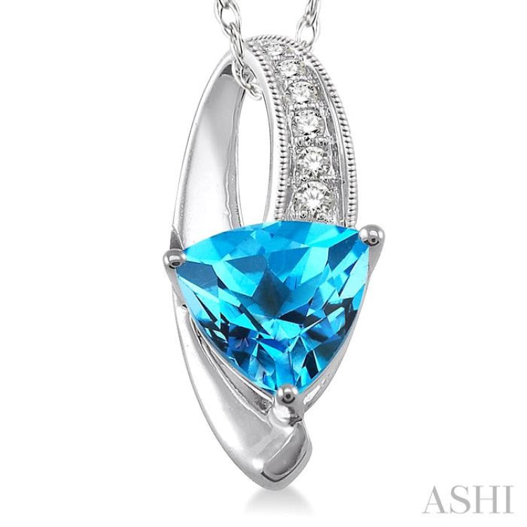 8x8 MM Trillion Cut Blue Topaz and 1/20 Ctw Single Cut Diamond Pendant in 10K White Gold with Chain 8x8 MM Trillion Cut Blue Topaz and 1/20 Ctw Single Cut Diamond Pendant in 10K White Gold with Chain