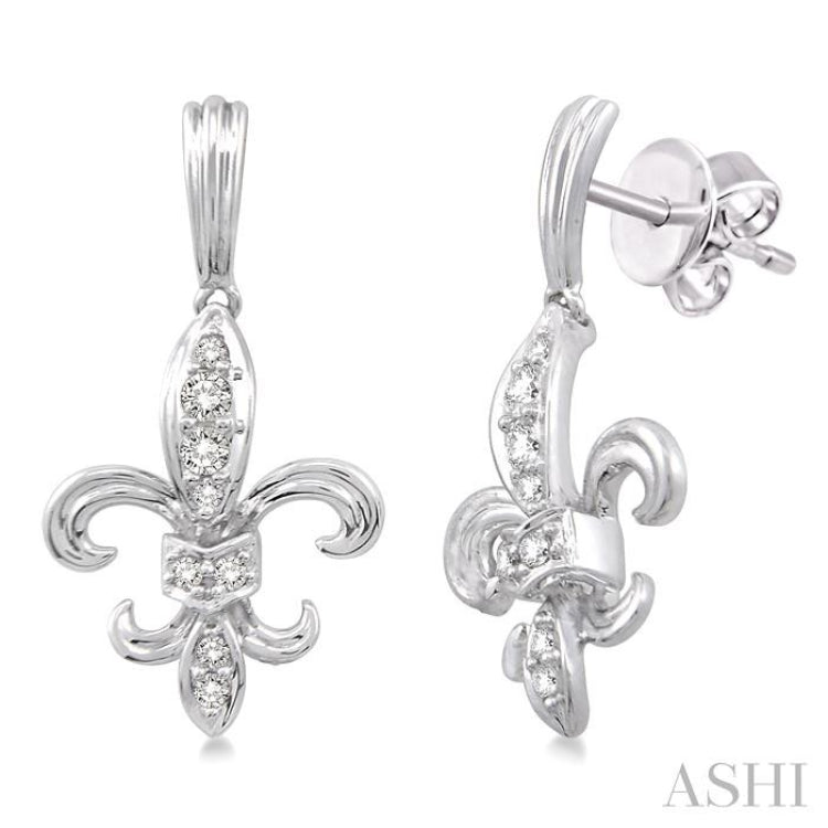 1/4 Ctw Round Cut Diamond Fleur De Lis Earrings in 14K White Gold 1/4 Ctw Round Cut Diamond Fleur De Lis Earrings in 14K White Gold