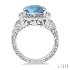 10x10 MM Cushion Shape Blue Topaz and 1/20 Ctw Single Cut Diamond Ring in Sterling Silver 10x10 MM Cushion Shape Blue Topaz and 1/20 Ctw Single Cut Diamond Ring in Sterling Silver