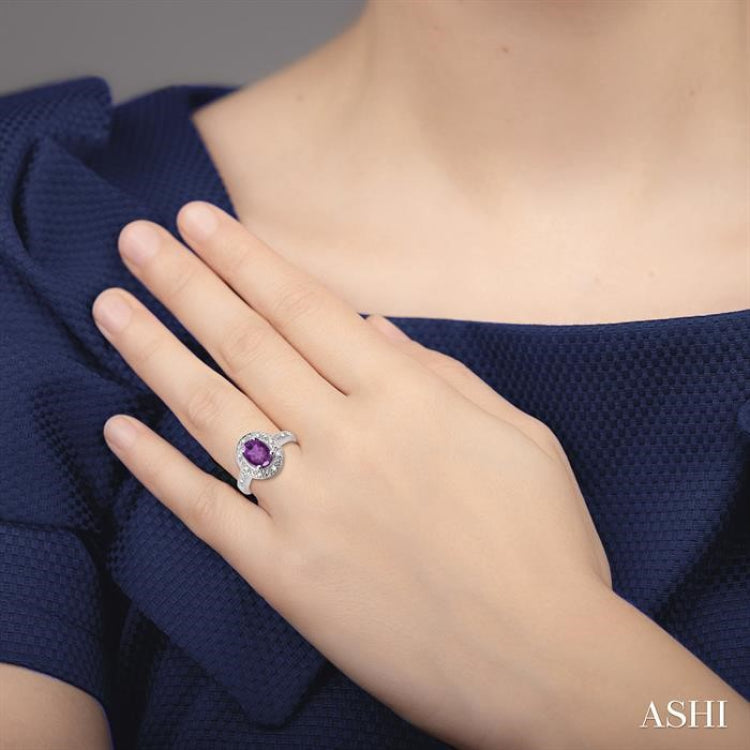 8x6 MM Oval Cut Amethyst and 1/20 ctw Single Cut Diamond Ring in Sterling Silver 8x6 MM Oval Cut Amethyst and 1/20 ctw Single Cut Diamond Ring in Sterling Silver