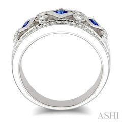 2.2 MM & 2.4 MM Princess Cut Sapphire and 3/8 Ctw Round Cut Diamond Precious Fashion Band in 14K White Gold 2.2 MM & 2.4 MM Princess Cut Sapphire and 3/8 Ctw Round Cut Diamond Precious Fashion Band in 14K White Gold