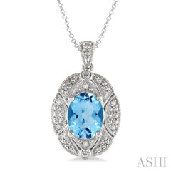 9x7 MM Oval Cut Blue Topaz and 1/50 Ctw Single Cut Diamond Pendant in Sterling Silver with Chain 9x7 MM Oval Cut Blue Topaz and 1/50 Ctw Single Cut Diamond Pendant in Sterling Silver with Chain
