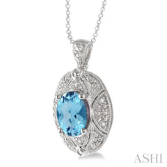 9x7 MM Oval Cut Blue Topaz and 1/50 Ctw Single Cut Diamond Pendant in Sterling Silver with Chain 9x7 MM Oval Cut Blue Topaz and 1/50 Ctw Single Cut Diamond Pendant in Sterling Silver with Chain