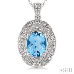 9x7 MM Oval Cut Blue Topaz and 1/50 Ctw Single Cut Diamond Pendant in Sterling Silver with Chain 9x7 MM Oval Cut Blue Topaz and 1/50 Ctw Single Cut Diamond Pendant in Sterling Silver with Chain