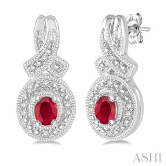 4x3 MM Oval Cut Ruby and 1/20 ctw Single Cut Diamond Earrings in Sterling Silver 4x3 MM Oval Cut Ruby and 1/20 ctw Single Cut Diamond Earrings in Sterling Silver