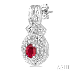 4x3 MM Oval Cut Ruby and 1/20 ctw Single Cut Diamond Earrings in Sterling Silver 4x3 MM Oval Cut Ruby and 1/20 ctw Single Cut Diamond Earrings in Sterling Silver