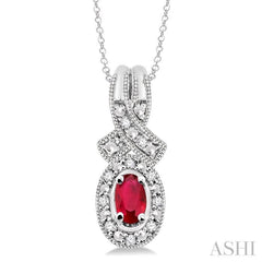 5x3 MM Oval Cut Ruby and 1/50 Ctw Single Cut Diamond Pendant in Sterling Silver with Chain 5x3 MM Oval Cut Ruby and 1/50 Ctw Single Cut Diamond Pendant in Sterling Silver with Chain