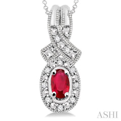 5x3 MM Oval Cut Ruby and 1/50 Ctw Single Cut Diamond Pendant in Sterling Silver with Chain 5x3 MM Oval Cut Ruby and 1/50 Ctw Single Cut Diamond Pendant in Sterling Silver with Chain