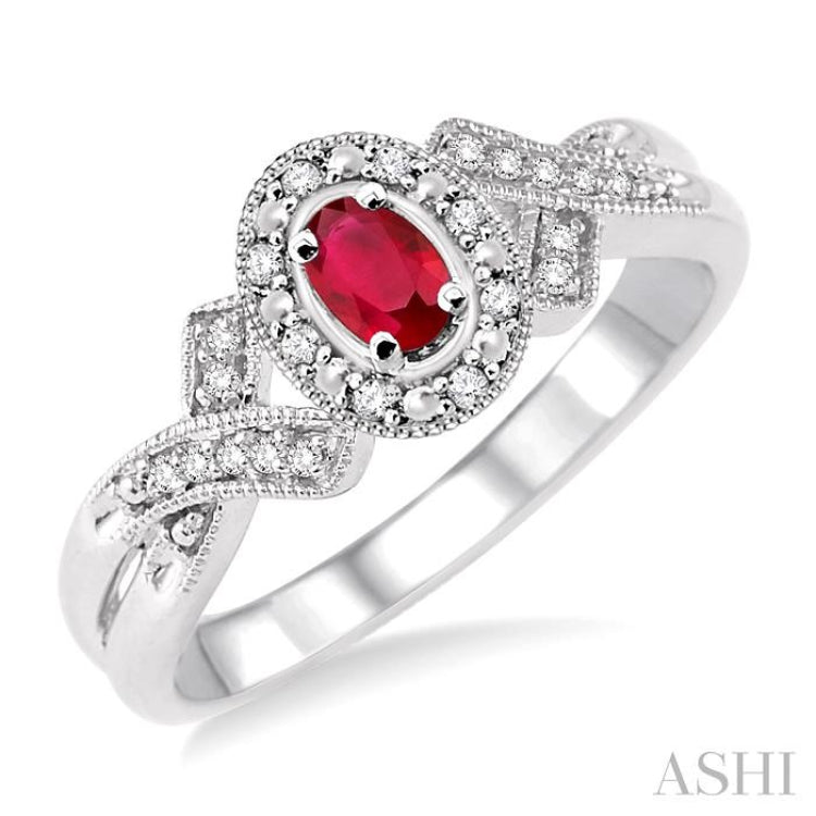 5x3 MM Oval Cut Ruby and 1/50 Ctw Single Cut Diamond Ring in Sterling Silver 5x3 MM Oval Cut Ruby and 1/50 Ctw Single Cut Diamond Ring in Sterling Silver