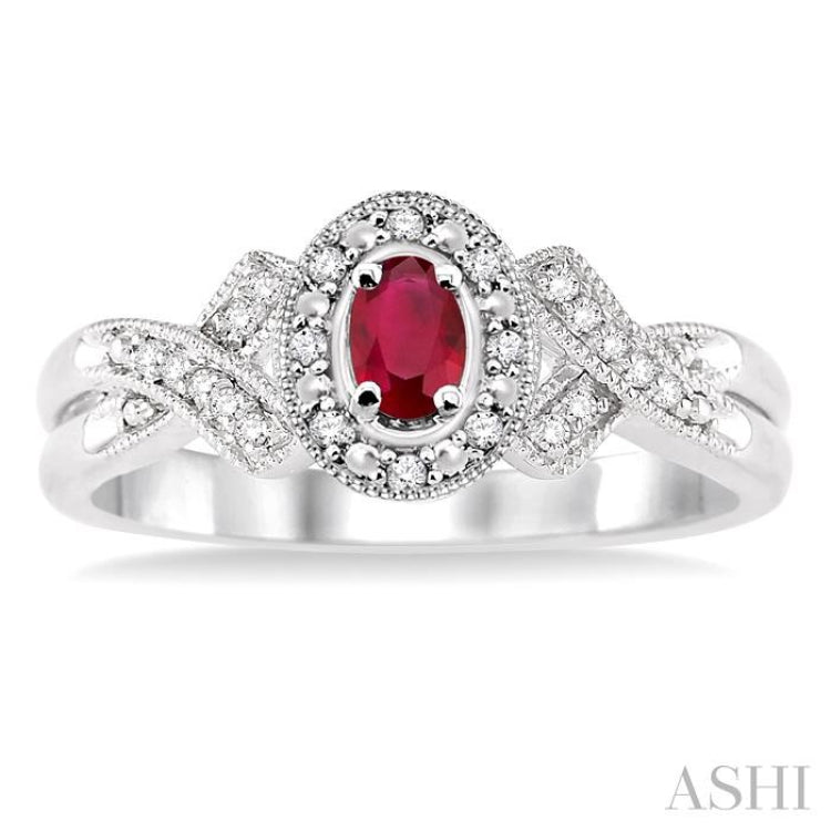 5x3 MM Oval Cut Ruby and 1/50 Ctw Single Cut Diamond Ring in Sterling Silver 5x3 MM Oval Cut Ruby and 1/50 Ctw Single Cut Diamond Ring in Sterling Silver